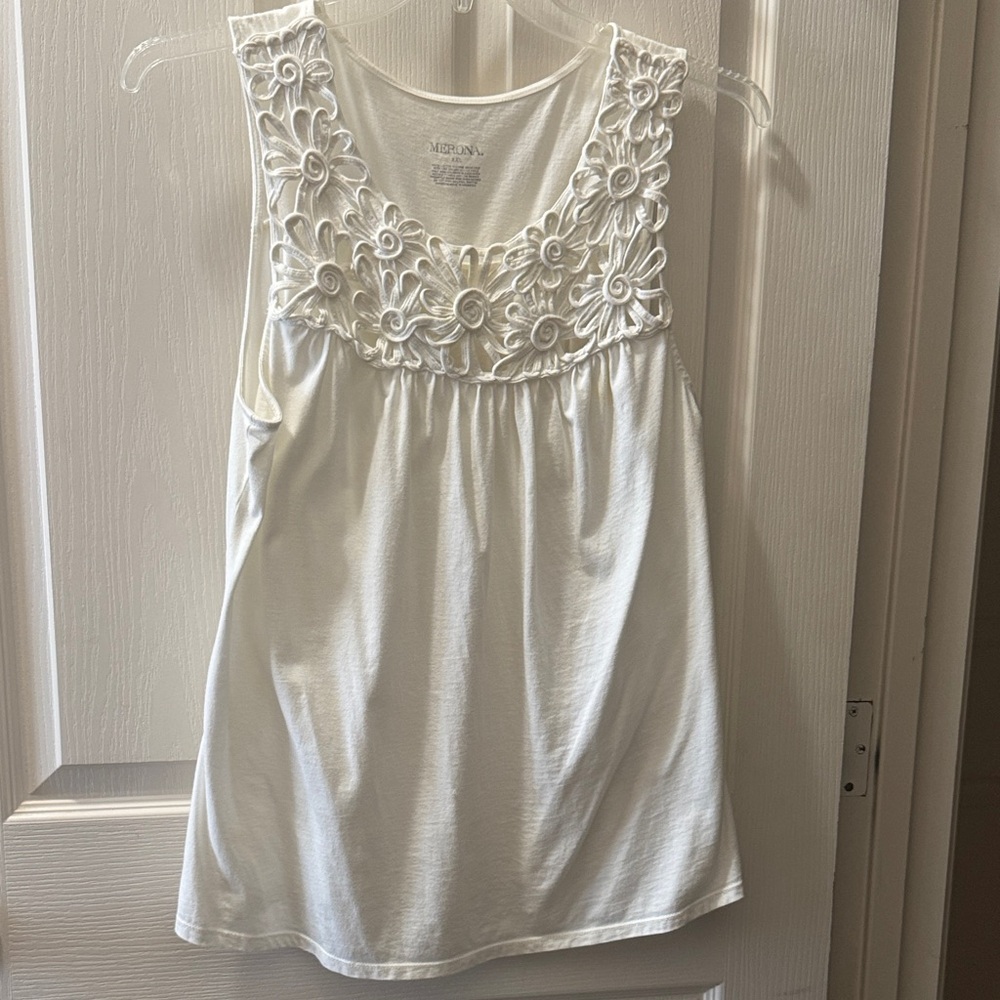 Merona Cream Tank Top with Floral Accents
